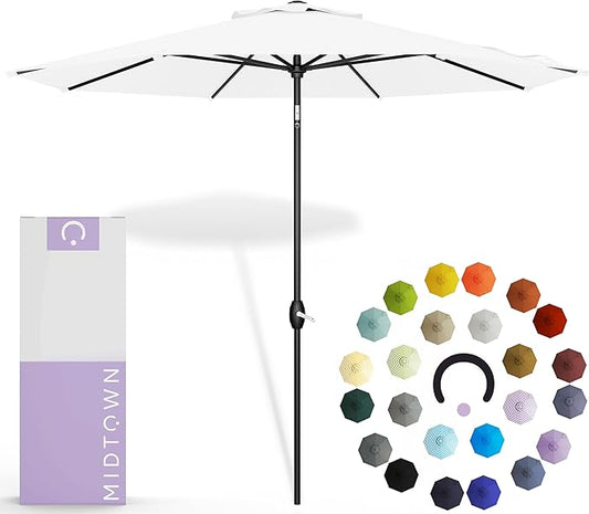 Midtown Umbrellas 10-Year-No-Fade - 8 Ft - UV Proof Ivory (White) Polyester Fabric - Umbrella Outdoor Patio, Auto-Tilt Aluminum Frame Patio Umbrella for Garden, Pool & Deck - Black Pole