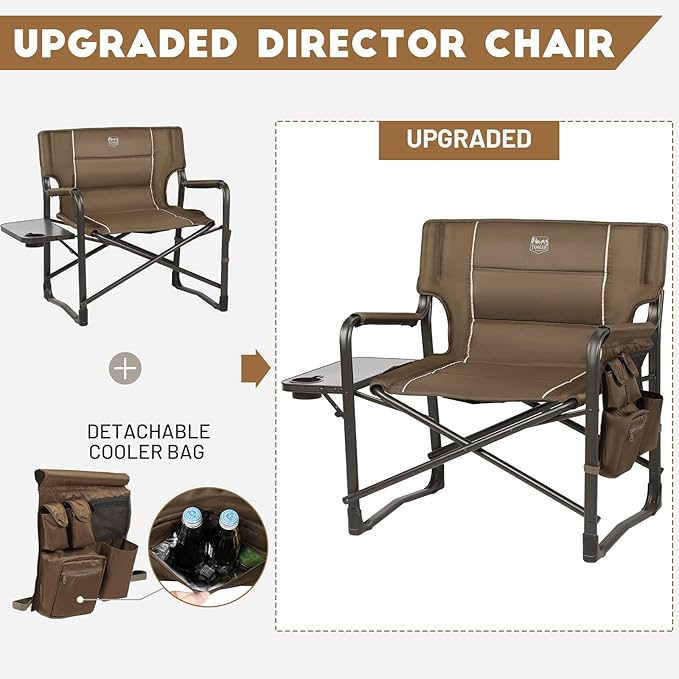 Timber Ridge XXL Upgraded Oversized Directors Chairs with Foldable Side Table, Detachable Side Pocket, Heavy Duty Folding Camping Chair up to 600 Lbs Weight Capacity (Brown) Ideal Gift
