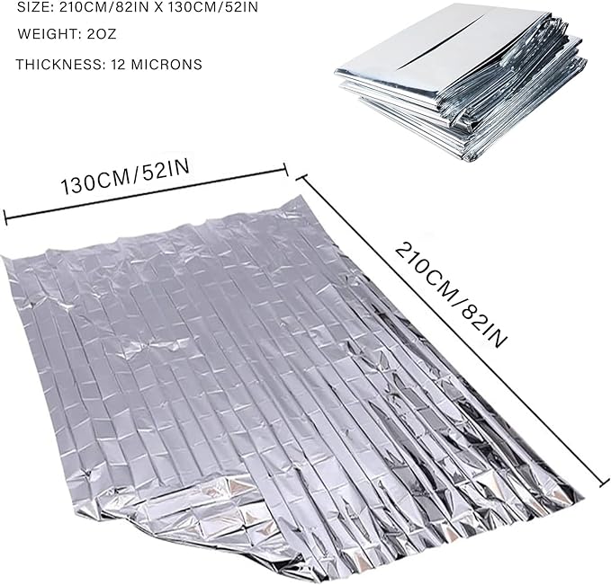 Emergency Foil Blanket Silver (25 Pack), Survival Thermal Mylar Blankets Individually Packaged Perfect for Outdoors, Hiking, Survival, Marathons or First Aid