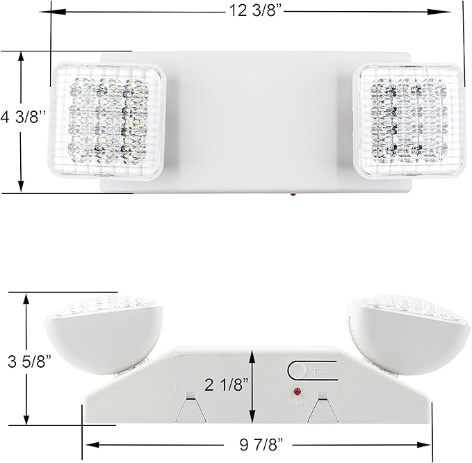 LIT-PaTH LED Emergency Lighting Fixtures with 2 LED Heads and Back Up Batteries- US Standard Exit Light, UL 924 and CEC Qualified, 120/277 Voltage, 2-Pack