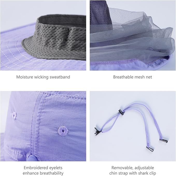 BASSDASH UPF 50+ Mosquito Sun Hat with Hidden Head Net and Neck Flap for Men Women Outdoor Fishing Hiking Camping FH16