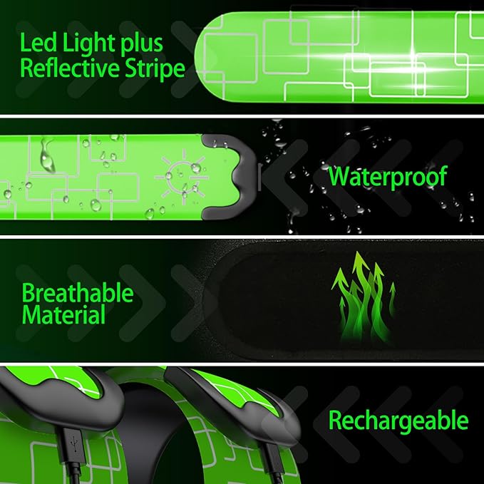 2 Pack LED Armband - Rechargeable Running Lights with Reflective Gear, High Visibility LED Wristband Lights
