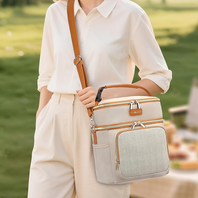 Tuguan Small 12 Can Cooler Bag Double-Layer Premium Portable Insulated Leakproof Lunch Bag Box with Ice Pack Mini Ice Chest Travel Soft Side Cooler for Picnic Hiking Beach Camping