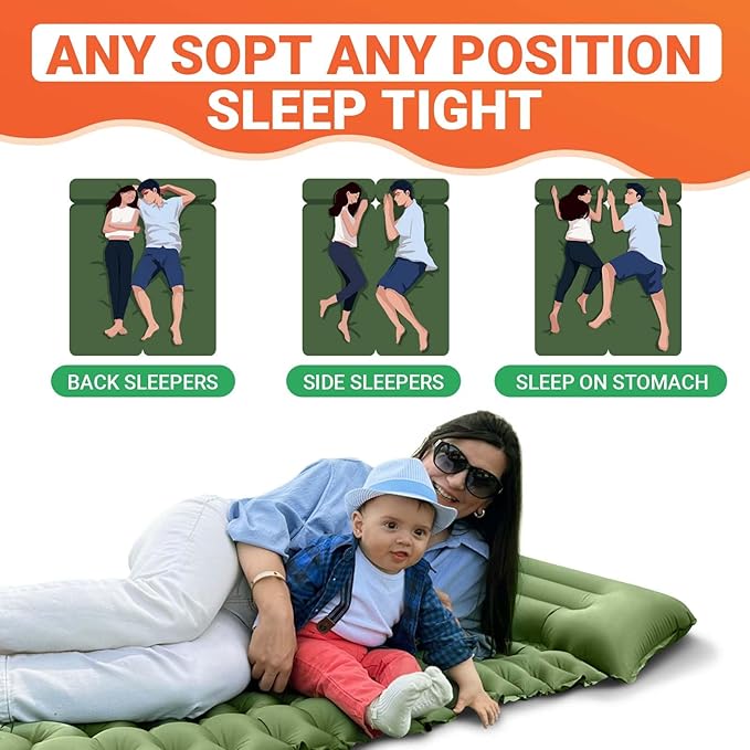 KingCamp Sleeping Pad for Camping, Ultralight Connectable Inflatable Sleeping Pad Camping Mattress with 6.3" Built-in Pillow & Foot Pump for Backpacking Hiking Tent Cot