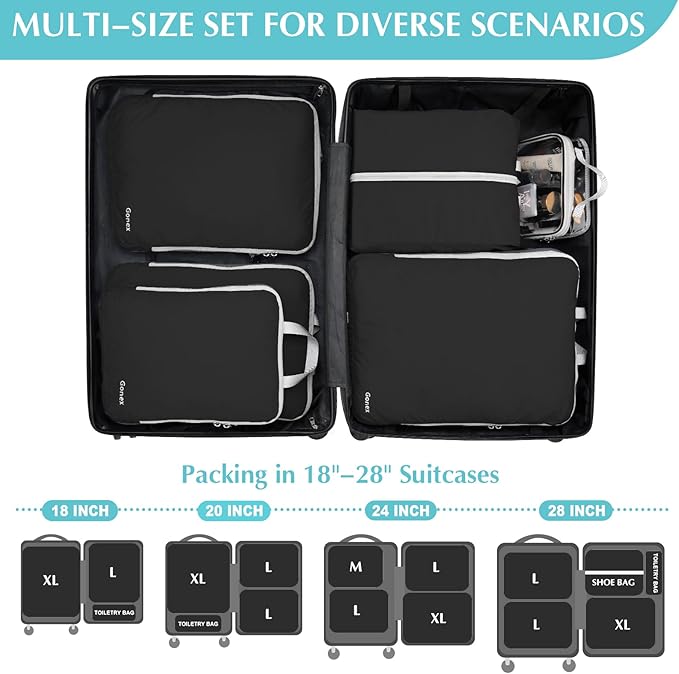 Gonex Compression Packing Cubes, 3pcs/4pcs Expandable Storage Travel Luggage Bags Organizers