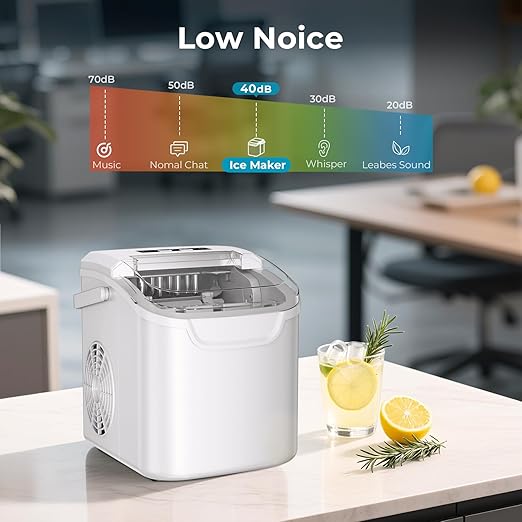 Portable Countertop Ice Maker – 26.5lbs Daily Ice Production, 8 Bullet Cubes in 6 Mins – Self-Cleaning, Selectable Ice Sizes & Touchscreen Display for Home/Office/Bar