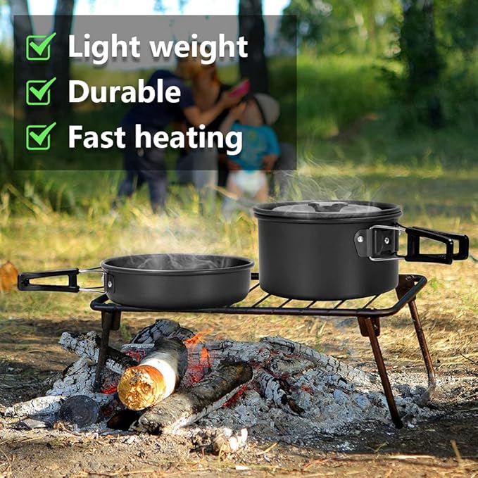 aiGear Camping Cookware Mess Kit, Non-Stick Camping Pan Pot Kettle, Lightweight Aluminum Camping Utensils, Collapsible Portable Camping Cooking Set for Outdoor Cooking Hiking Picnic