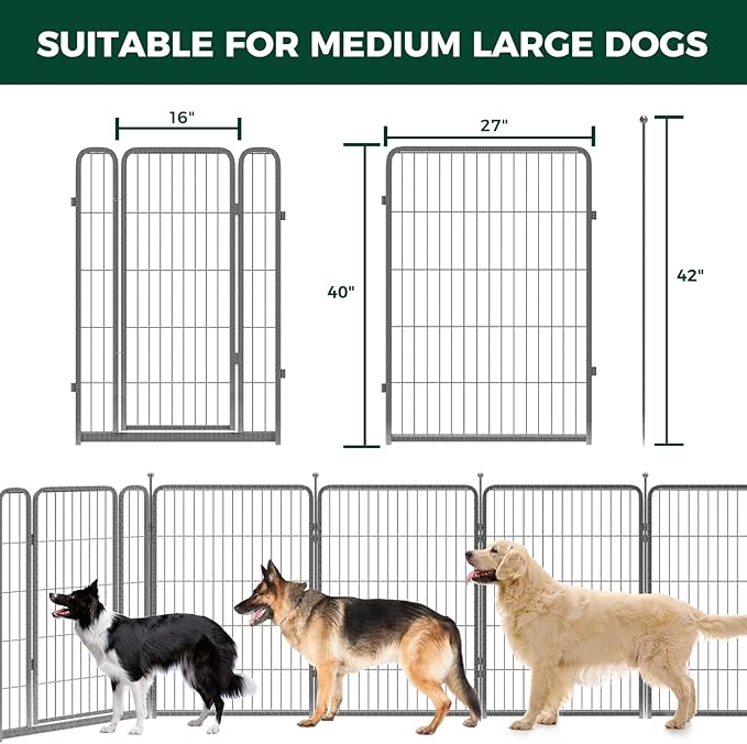 FXW Garden Fence with Door, 40in(H) x 36ft(L) 16 Panels Dog Fence Outdoor for The Yard - Heavy Duty Metal Fencing Tall Animal Barrier for Dog and Rabbit, Easy Assemble
