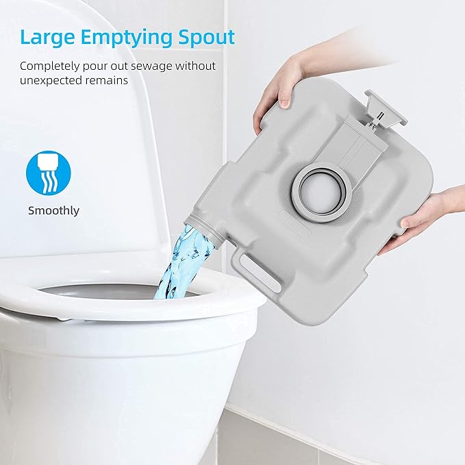 YITAHOME Portable Travel Toilet RV Potty, 2.6 Gallon Detachable Tank, Double Outlet Water Spout, Handle Flush Pump, for Camping, Boating, Hiking, Trips