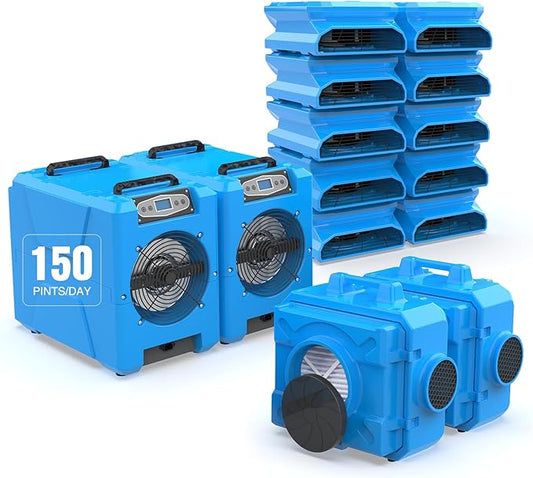 MOUNTO Water Damage Restoration Combo Package Deals (10* AM30LO Air Mover, 2*AF500 Air Scrubber, 2*DH80 LGR Dehumidifier)