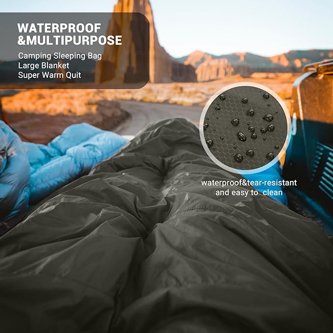 KingCamp Double Sleeping Bag for Adults, Queen Size 2 Person XXL Flannel Sleeping Bag, Waterproof Lightweight Flannel Quilt with 2 Pillows, Perfect for Couples Family Camping Hiking