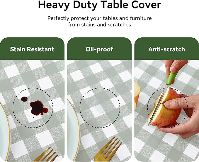 Romanstile Rectangle Plastic Tablecloth, 100% Waterproof Oil-Proof Checkered PVC Table Cloth, Heavy Duty Vinyl Table Cover for Dining, Camping, Picnic, Outdoor - 54 x 108 Inch, Light Grey