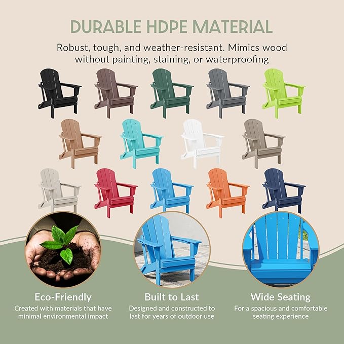 WestinTrends Malibu HDPE Outdoor Patio Folding Poly Adirondack Chair, Pacific Blue