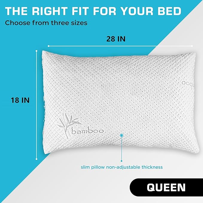 Xtreme Comforts 2-Pack Memory Foam Pillows Made in The USA - Queen Size, Slim Cooling Pillow for Sleeping on Side, Back & Stomach - Firm and Soft Bed Pillows