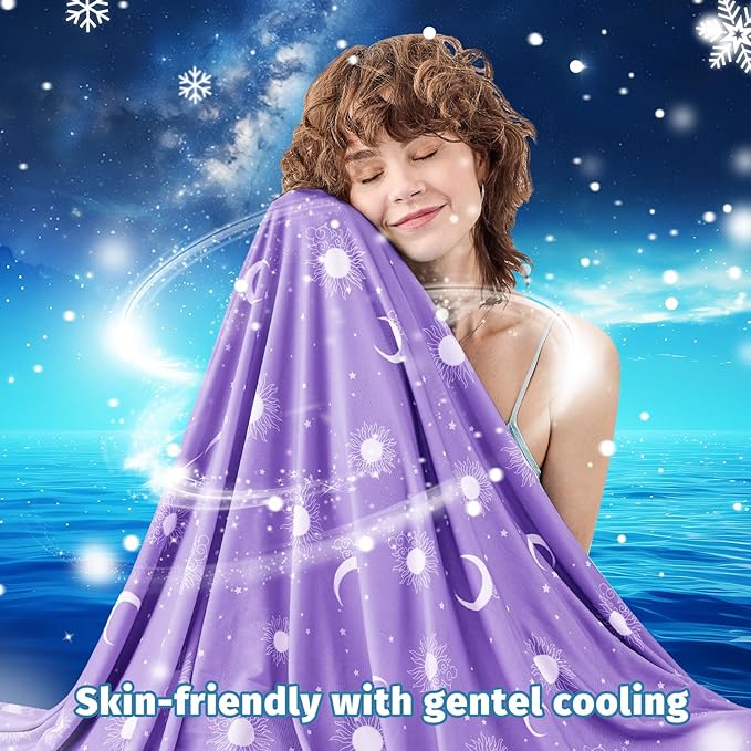 inhand Cooling Throw Blanket (50"x60") - Cooled Blankets for Hot Sleepers Lightweight Breathable Summer Blanket for Sleeping Night Sweats to Keep Cool in The Heat -Fantasy Purple