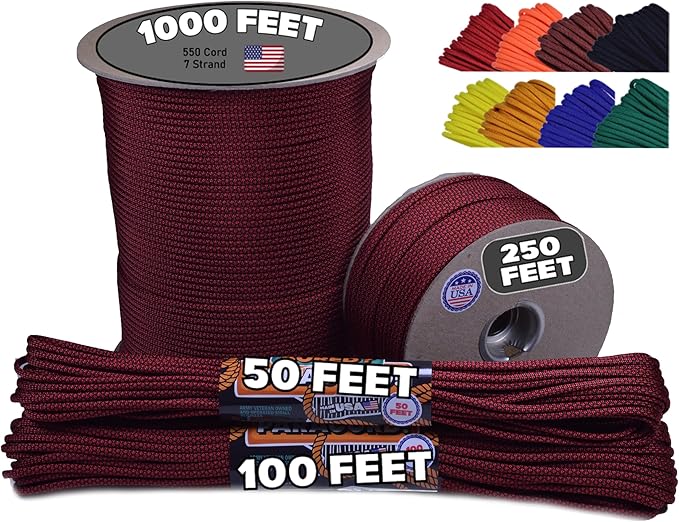 BORED? PARACORD! 550 lb Paracord - Ideal for Crafting, Camping, DIY Projects, Active & Military Outdoors - Strong Survival Rope - Tactical Parachute Cord Type III - Blood Diamonds 100 Feet