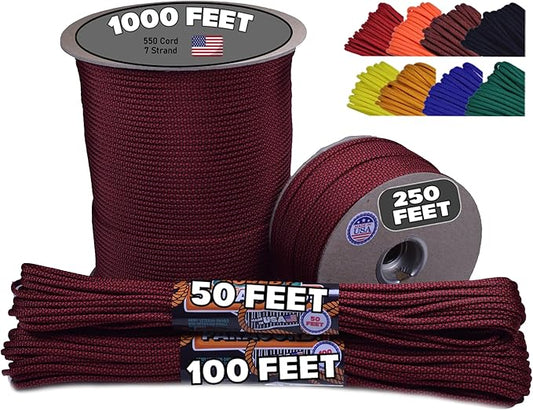 BORED? PARACORD! 550 lb Paracord - Ideal for Crafting, Camping, DIY Projects, Active & Military Outdoors - Strong Survival Rope - Tactical Parachute Cord Type III - Blood Diamonds 100 Feet