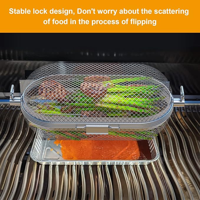 Rotisserie Grill Basket for Napoleon Grill,64000 BBQ Accessories Fit Most Spit Rods of Grills Rotisserie,Stainless Steel