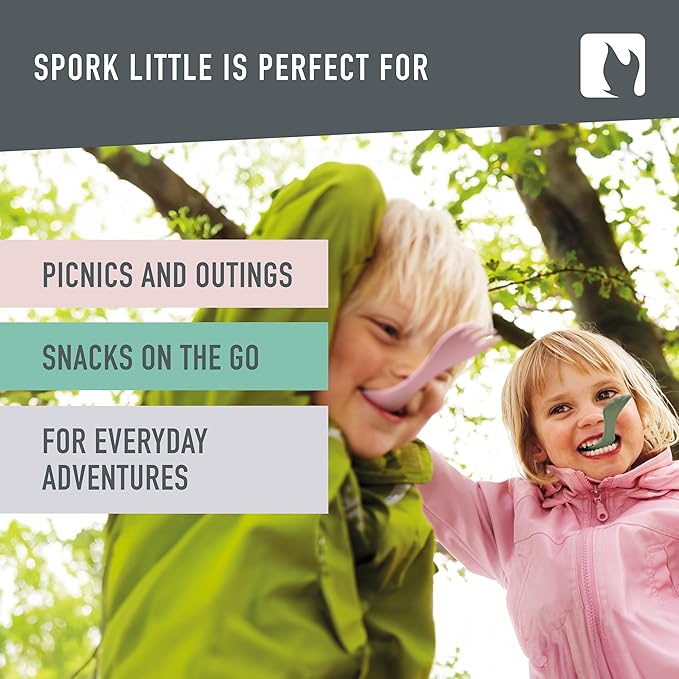 Light My Fire Spork Little Colored Sporks 2pack, 2-in-1 Hard Plastic Travel Spork Reusable Camping Utensils for Lunch Box Outdoor Picnic Utensil BPA Free, HazyBlue/DustyPink