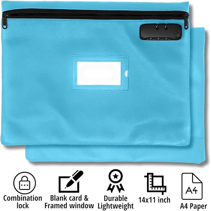 Notary Bag with Lock | 14x11 inch | Light blue | Zipper Notary Supplies Bag | Locking Notary Bag for Notary Kit, Stamp, Embosser, Ink Pad, and Valuables | Locking Document Bag | Journal Carrying Case