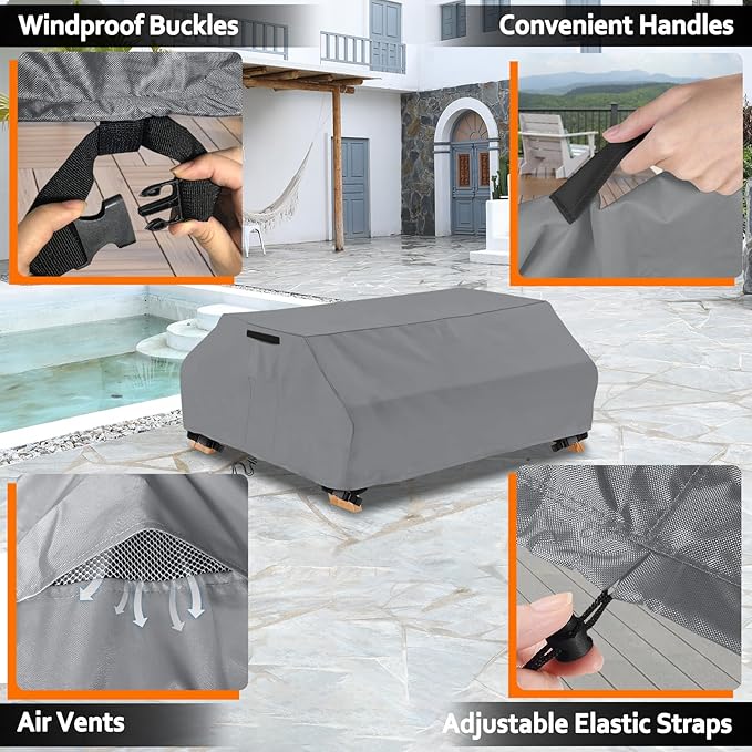 STARTWO Waterproof Picnic Table Cover Outdoor Patio Bench Covers for 8 ft Picnic Table Bench Set Windproof 96 Inch,Grey