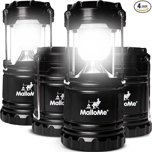 MalloMe Camping Lantern Multicolor 4 Pack Lanterns for Power Outages, Camping Lights for Tent Hanging, Camp Light Tent Lamp Emergency Battery Powered LED Lantern (Rechargeable Batteries Not Included)