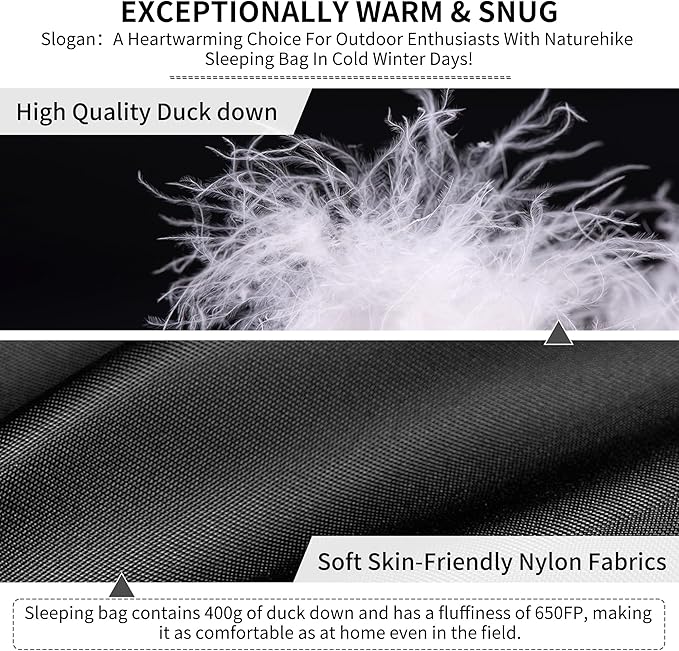 Naturehike Ultralight Down Sleeping Bag, 650FP Backpacking Sleeping Bag for Adults, 42℉ Waterproof Sleeping Bags for Camping, Hiking, Traveling with Compression Sack