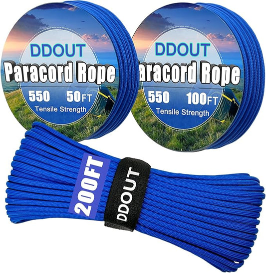 Paracord Nylon Rope Blue 50ft with 7-Strand Core, 10 Colors and 50/100/200 ft, Type III Parachute Cord 4mm for Camping, Survival, Hiking, DIY, Crafting, Outdoor Utility Rope