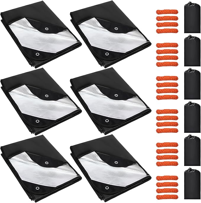 RedSwing 6 Pack Heavy Duty Reflective Survival Space Blankets, Multipurpose Emergency Thermal Blanket for All Weather, Black