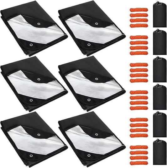 RedSwing 6 Pack Heavy Duty Reflective Survival Space Blankets, Multipurpose Emergency Thermal Blanket for All Weather, Black