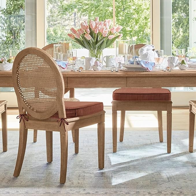 Outdoor Outdoor Round Corner Seat Cushion, 17"x16"x2", Set of 4, Non Slip Seat Cushion Pads with Removable Cover for Patio Furniture, Garden Yard Lawn, Dark Yellow Tan Stripe