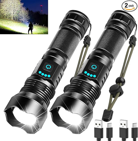 Foleto Rechargeable LED Flashlights High Lumens,Super Bright Flashlight, Powerful Tactical Handheld Flash Light, 5 Modes Zoomable Waterproof Flash Lights for Camping, Emergency