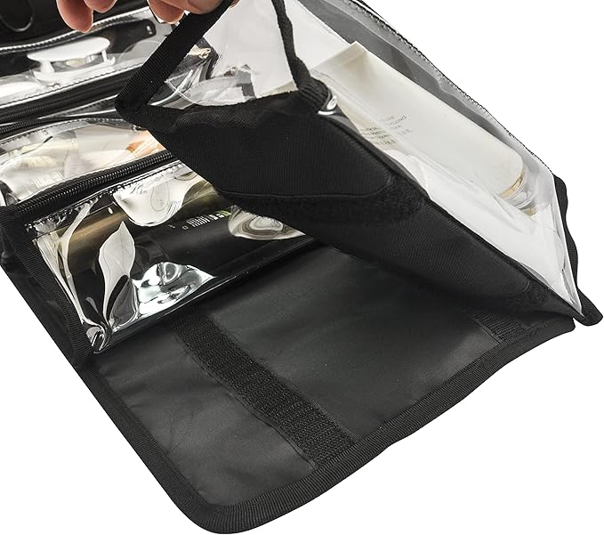 Large Capacity Hanging Eco Polyester Travel Toiletry Bag Makeup Cosmetic Bag 4-in-1 Roll-Up Make Up Storage Organizer With 4 detachable Removable Zipper Clear TPU Pouches & Hook