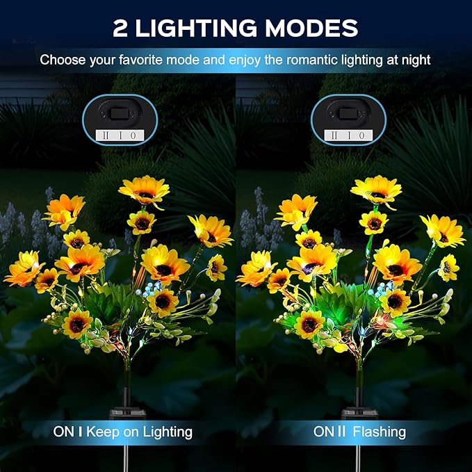 4 Pack Solar Garden Lights Outdoor, Colorful LED Waterproof Solar Powered Sunflowers Landscape Lights for Outside Yard, Patio, Pathway Decorative, Décor, Gifts, Two Lighting Modes