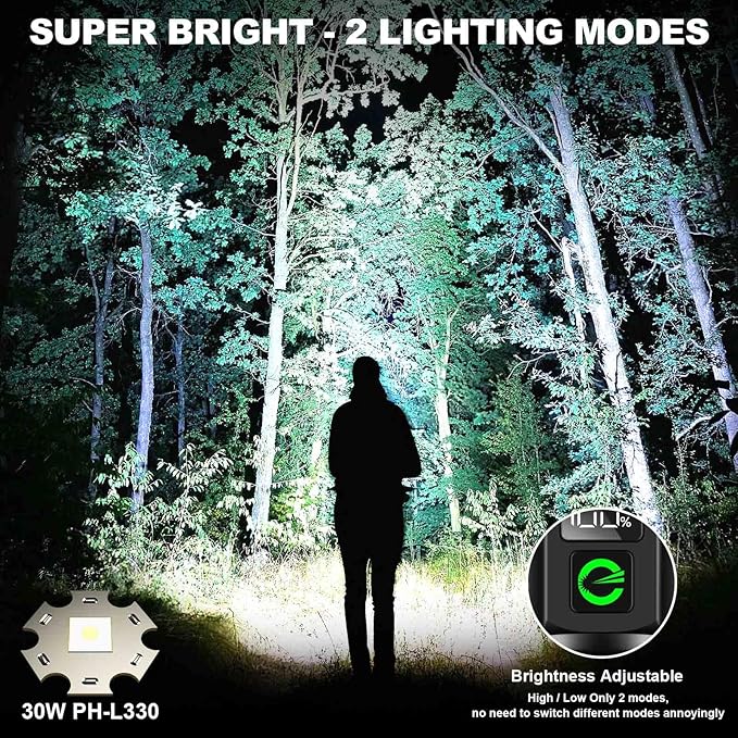 Esgreen Rechargeable Flashlights High Lumens 2000 Single 2 Modes, Super Bright LED Flashlight USB C Long Distance 3280ft, Powerful Long Lasting 10H Heavy Duty Strong Flash Light for Camping Hiking