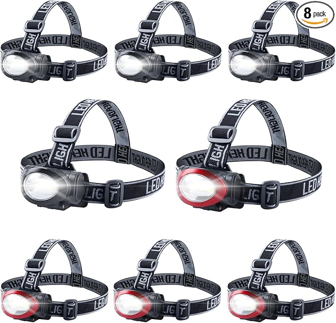 Lichamp Camping Headlamp Flashlight 8 Pack, Outdoor Super Bright COB Head Lamp Gear for Running, Reading, Hiking, Walking, Climbing, Fishing, Hunting, Jogging, Headlight Multipack for Adults, Kids