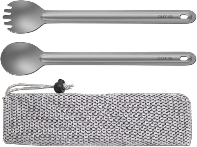 OUTXE Titanium Long Handle Spork and Spoon, 8.7-Inch Camping Set