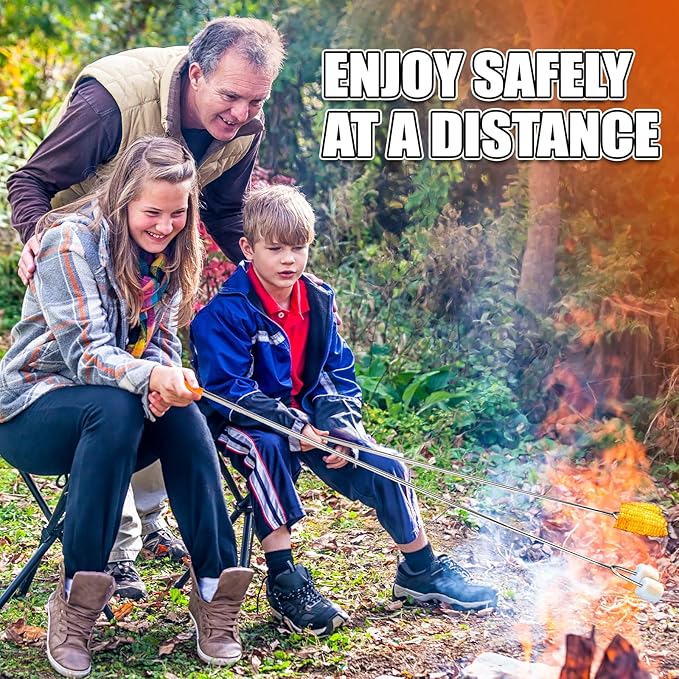 Briout Extendable Marshmallow Roasting Sticks- Extra Long 45'' Stainless Steel Smores Sticks for Fire Pit, Smore Skewers Hot Dog Fork Campfire Accessories, Camping Essentials for S'mores- 5 Pack