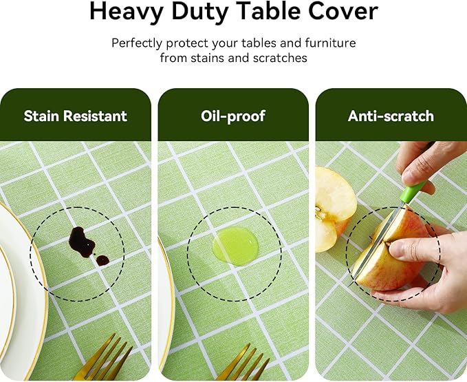 Romanstile Rectangle Plastic Tablecloth, 100% Waterproof Oil-Proof Checkered PVC Table Cloths, Heavy Duty Vinyl Table Covers for Dining, Camping, Picnic, Outdoor - 54 x 120 Inch, Green