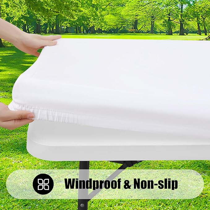 Smiry 2 Pack Rectangle Picnic Table Cloth, Waterproof Elastic Fitted Tablecloths, Washable Polyester Rectangular Patio Table Cover for Camping, Indoor and Outdoor (White, 30"x48")