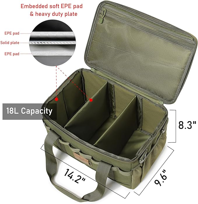 Tactical Camping Storage Bag 18L Tactical Utility Tote Bag Camping Cookware Organizer Trunk Organizer (Army Green)
