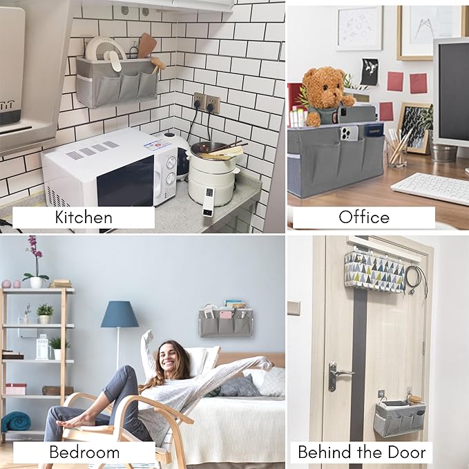 2pcs 3-pockets Large Wall Hanging Organizer Bag, Linen Fabric Door Hanging Storage Baskets with Pockets, Waterproof Bin for Kitchen, Bedroom, Office, RV Camper (Khaki-3pcs)