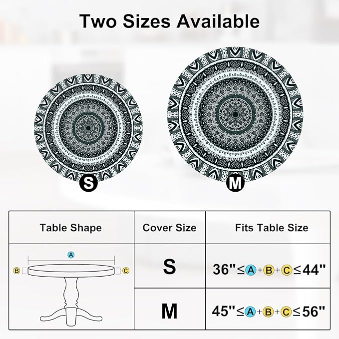Round Tablecloth Fitted Elastic Table Cover Waterproof Table Cloth for Dinner, Party, Picnic,Camping, Round Table Cover for Indoor Outdoor