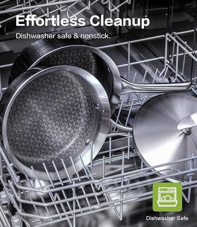 Saute Pan with Lid–12 Inch Deep Frying Pan 5.5qt for Stir-Fry & Searing,5-Ply Stainless Steel Saute Pan Nonstick Non Toxic, PTFE & PFOA Free Non Stick Skillet,Induction, Oven & Dishwasher Safe