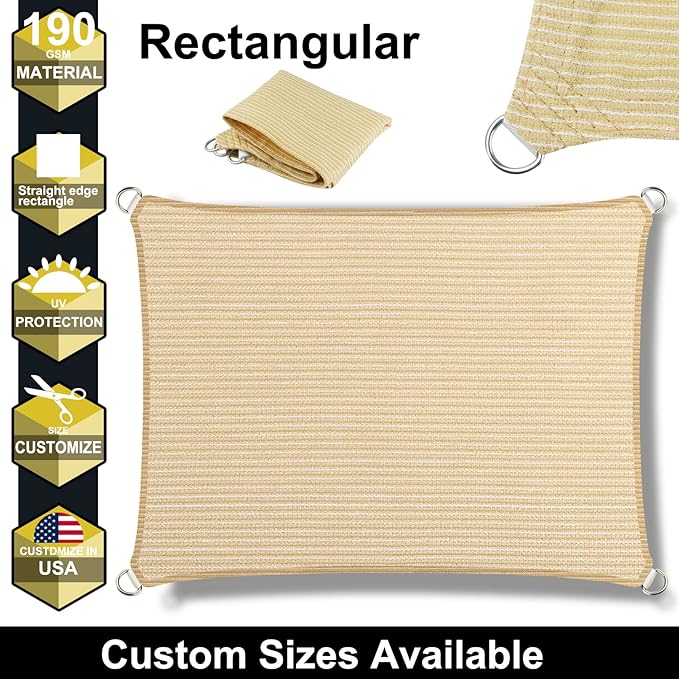 6' x 8' Beige Outdoor Sun Shade Sail Canopy ??UV Resistant Permeable Awning Fabric for Patio, Garden, Backyard, Pergola, Carport, Lawn Shelter Cover