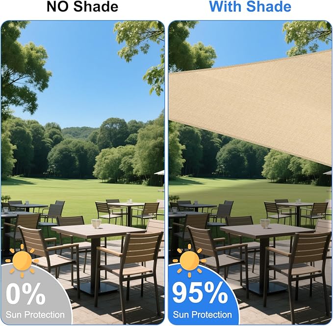 13' x 17' Beige Outdoor Sun Shade Sail Canopy ??UV Resistant Permeable Awning Fabric for Patio, Garden, Backyard, Pergola, Carport, Lawn Shelter Cover