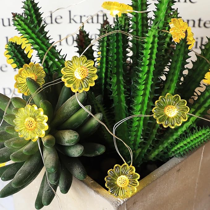 Sunflower String Lights Spring Fairy Lights, 30 LED Copper String Lights with Remote Control & Battery Operated Novelty Decorative Lights for Christmas, Bedroom Plants, Spring Decor (Sunflower)