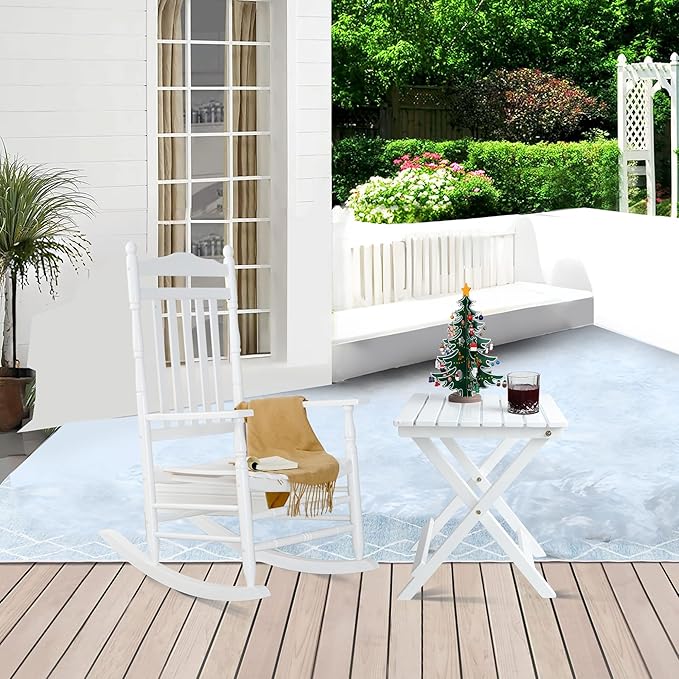 Outdoor Patio Side Table Set of 2 Small Wood End Square Table Folding Coffee Furniture for Living Room, Bedroom, Plant Stand, Camping Portable White