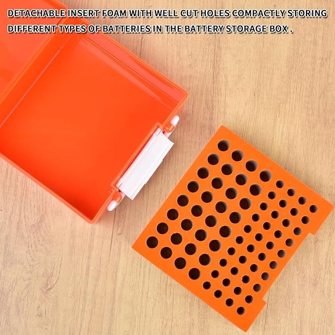 FULLCASE Battery Storage Organizer Holder Holds 72 AA AAA Batteries, Box Cases Garage Container, Home Drawer Organization Dispenser (Case Only) (Orange)