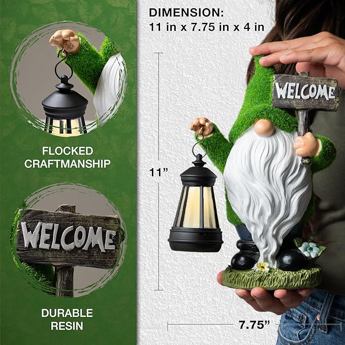 Garden Gnomes Outdoor with LED Solar Light - 11’’ Funny Gnome Decorations/ ornaments for Home/Yard/Patio Solar Lantern Garden Statues - Decor -Fall Deals/clearance - Housewarming/Birthday Gifts
